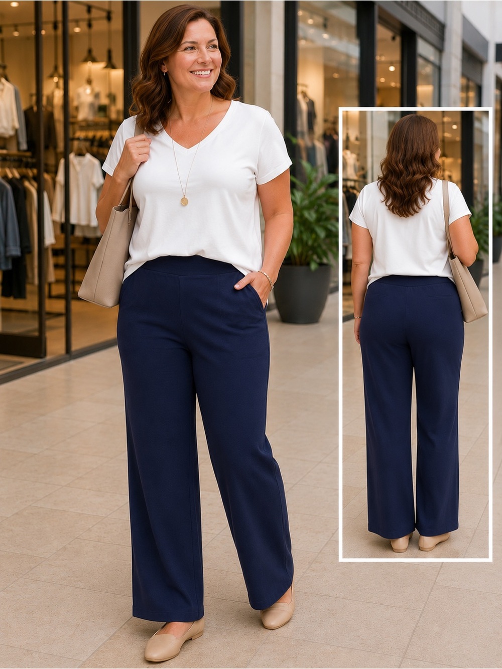 Lands' End Navy Straight-Leg Pull-On Pants